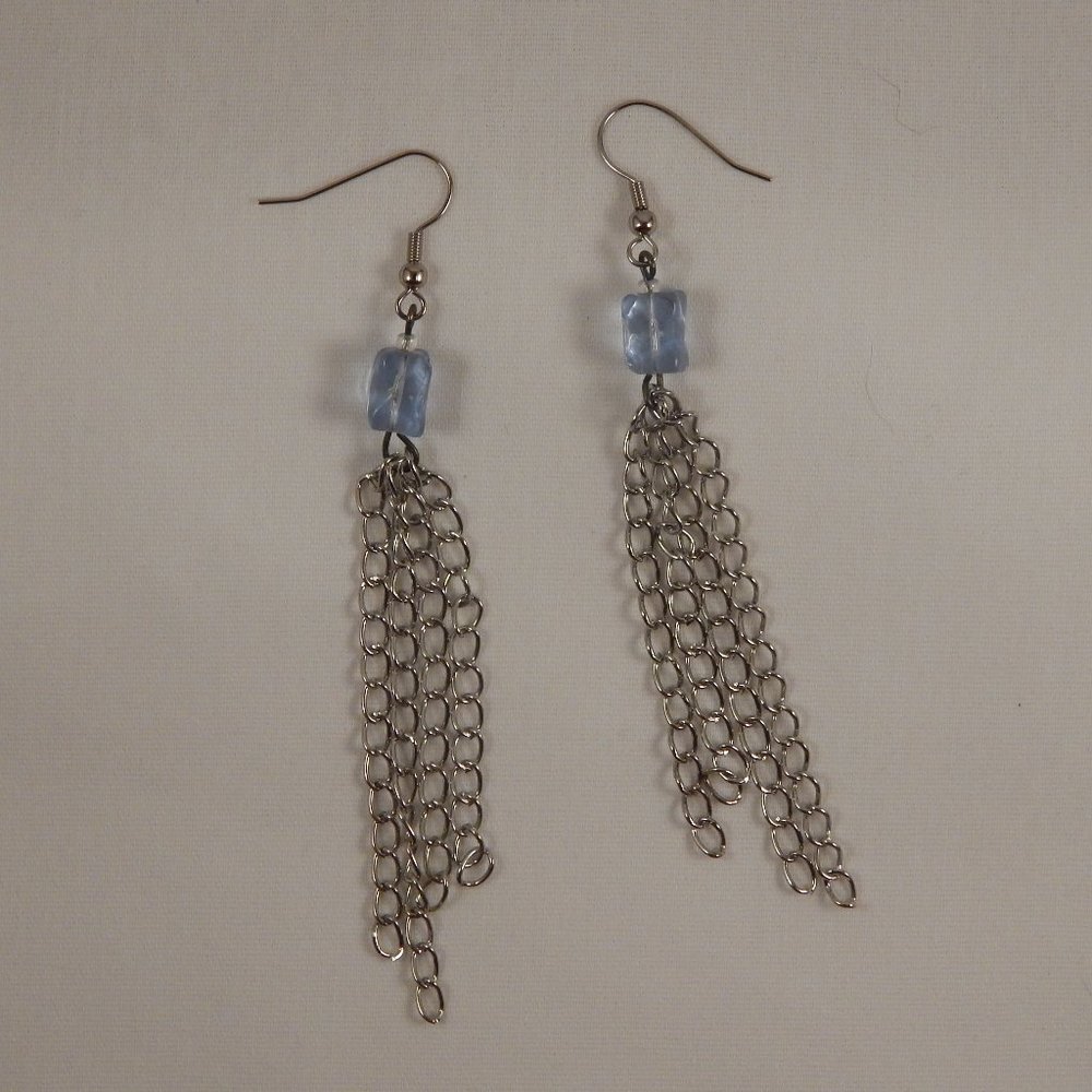 Blue stone and chain earrings